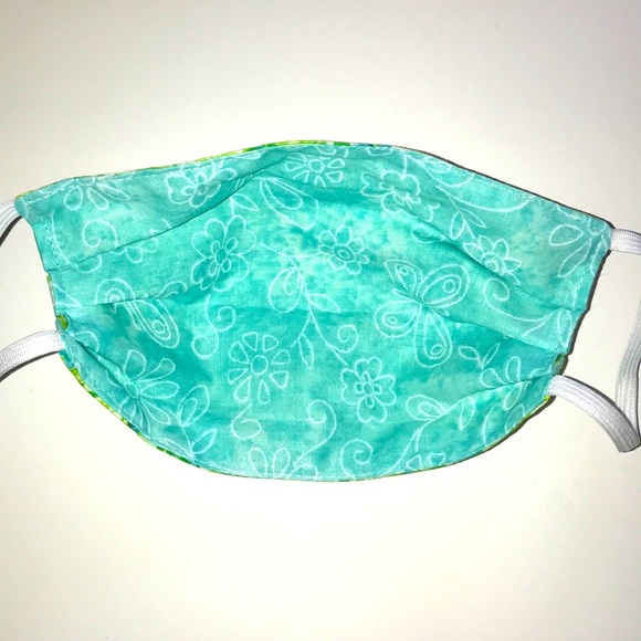 2 Face Masks REVERSIBLE Boho Floral Green & Purple - Picture 8 of 11